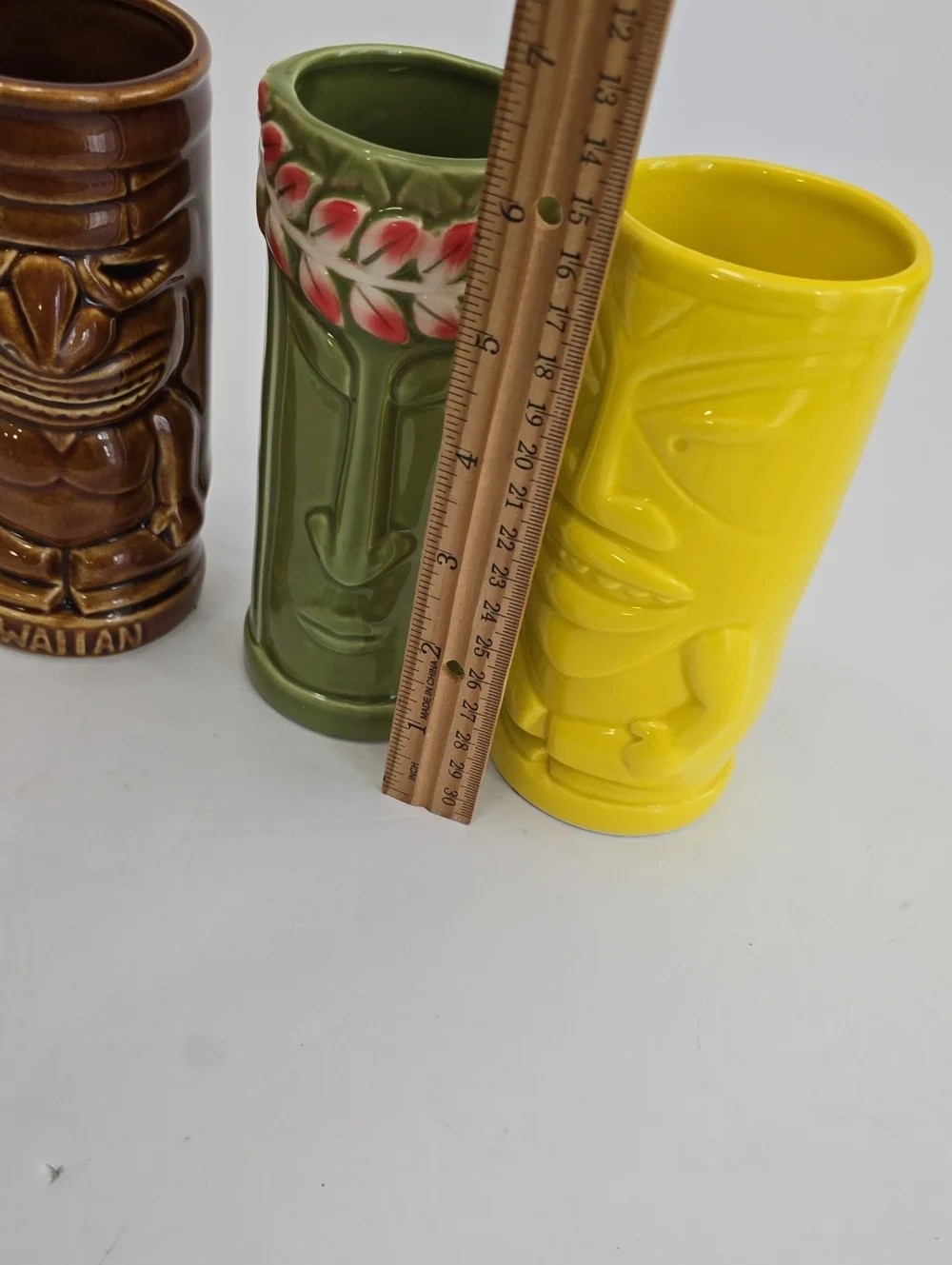 Tiki Novelty Set Of 3 Tiki Porcelain Cups Polynesian Hawaiian Luau